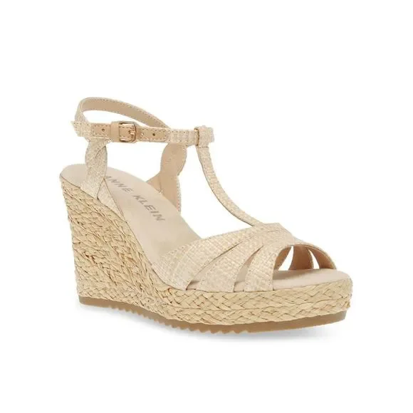 NWT ANNE KLEIN Womens Beige 1" Platform Waves Open Wedge Espadrille Shoes 9.5 M - Picture 1 of 5